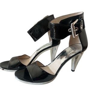 Michael Kors Black Patent/Silver Leather Heels Size 8